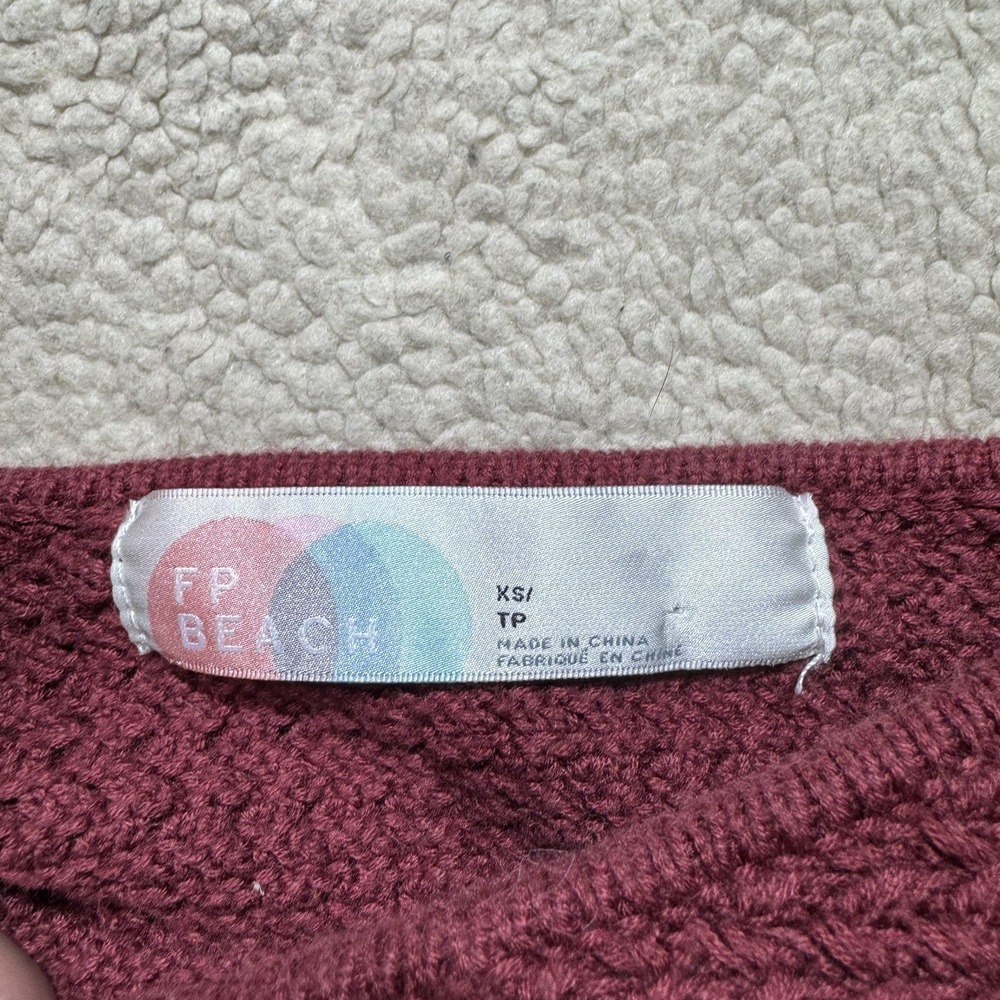FP‎ Beach Sweater Womens XS Burgundy Long Sleeve Knit Crop Pullover Boho Stretch - Picture 5 of 14